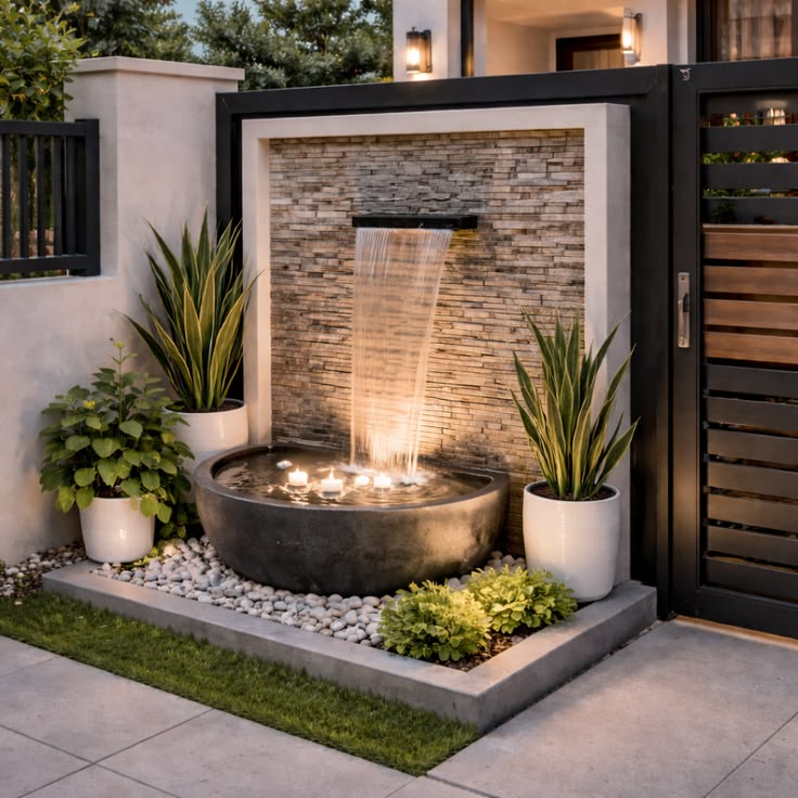 تصميم حدائق طبيعية باستخدام الأحجار والعشب لمنظر خارجي هادئ